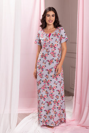 Floral Cotton nightie with Front buttons