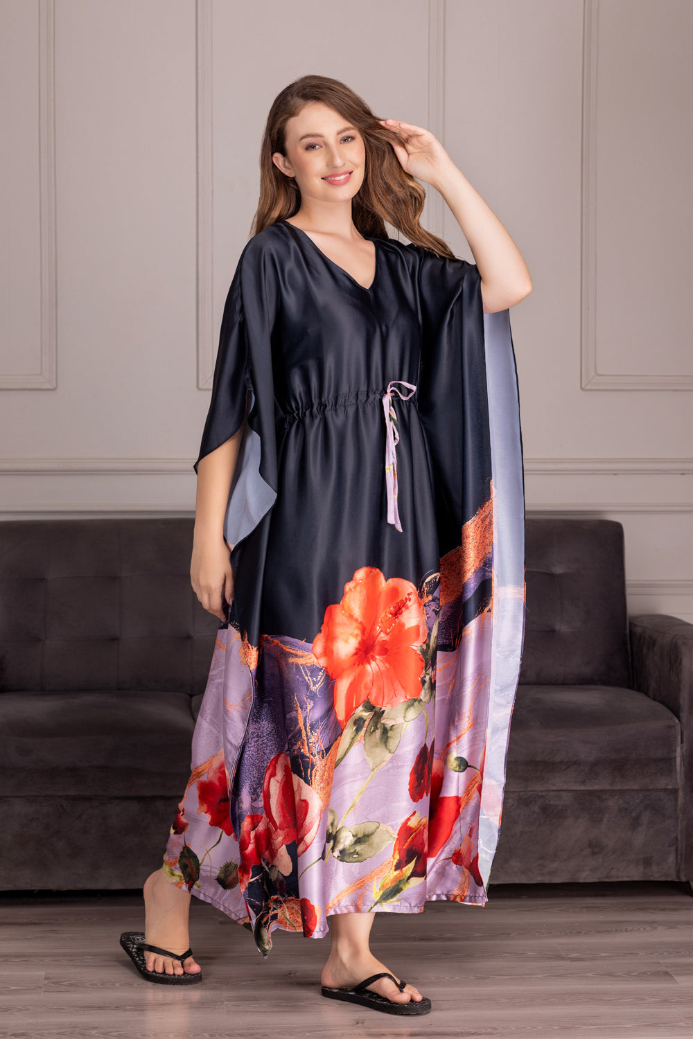 Buy iinfinize Pure Soft Silk Kimono Kantha Woolen Night Suit Maternity Night  Gown 2 Pocket Full Sleeves Women Free Size Cover Up Kimono Printed Bath Robe  V Neck Casual Nightwear Dress Online