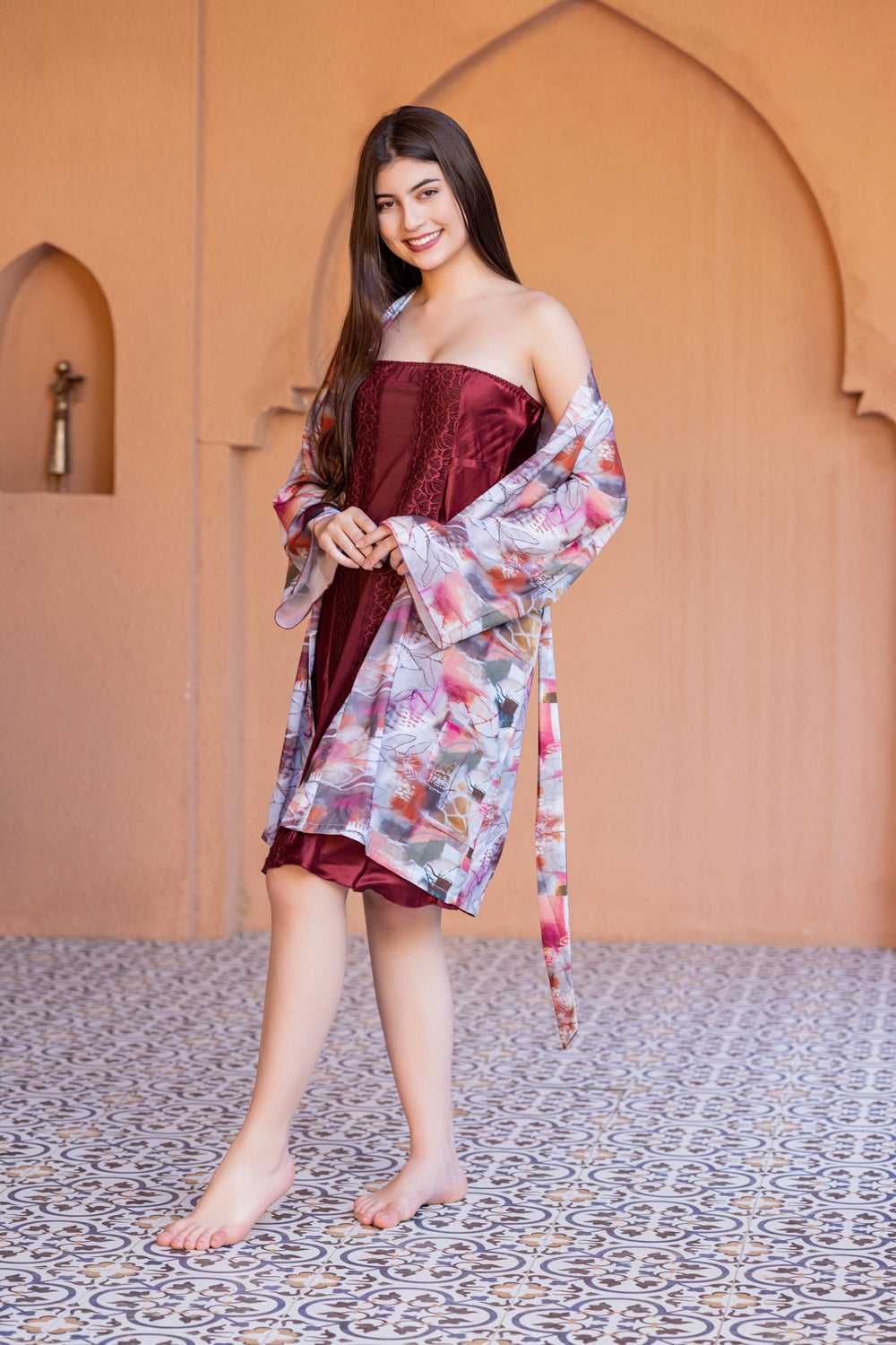 Bridal Nightgown Set With Strapless Nighty