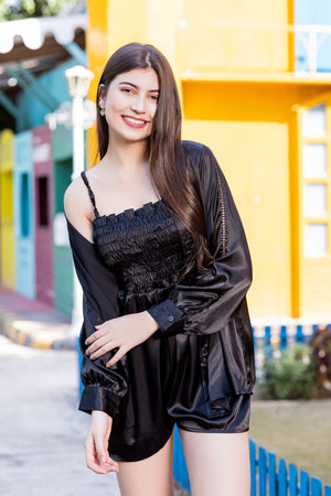 Black satin Nightdress & Shirt