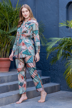 Block Printed Co-ord set In Matt Satin