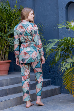 Block Printed Co-ord set In Matt Satin