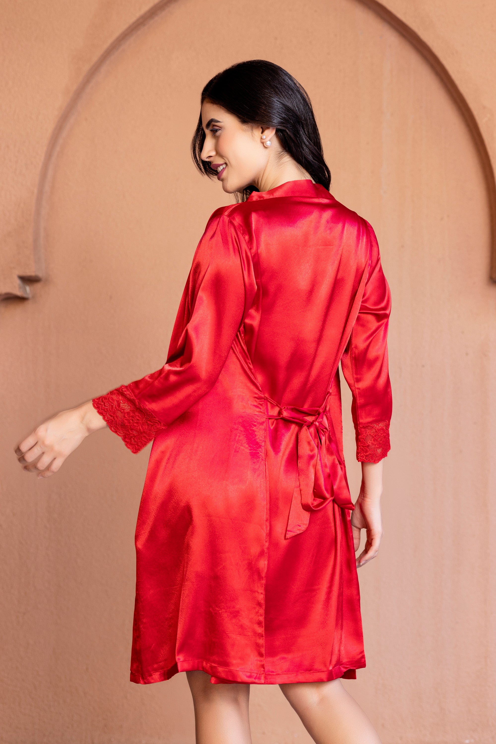 Wine Red Silky Satin Kimono Robe | Robemart Wholesale Prices