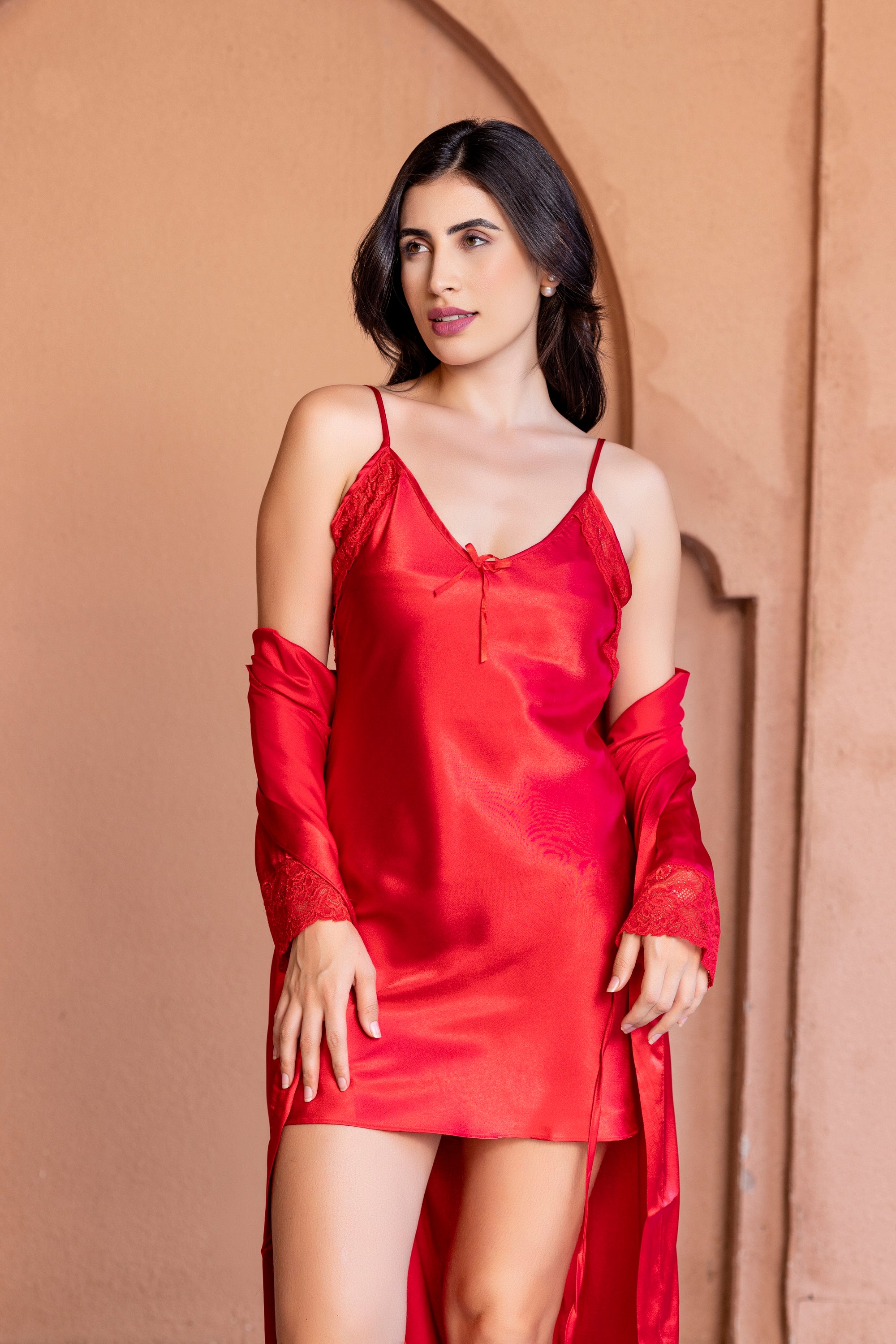 Solid Ladies Silk 2 Piece Night Dress, Red at Rs 495/piece in Mumbai | ID:  2853165043073