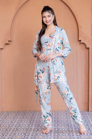 Floral Rayon pj set with Robe