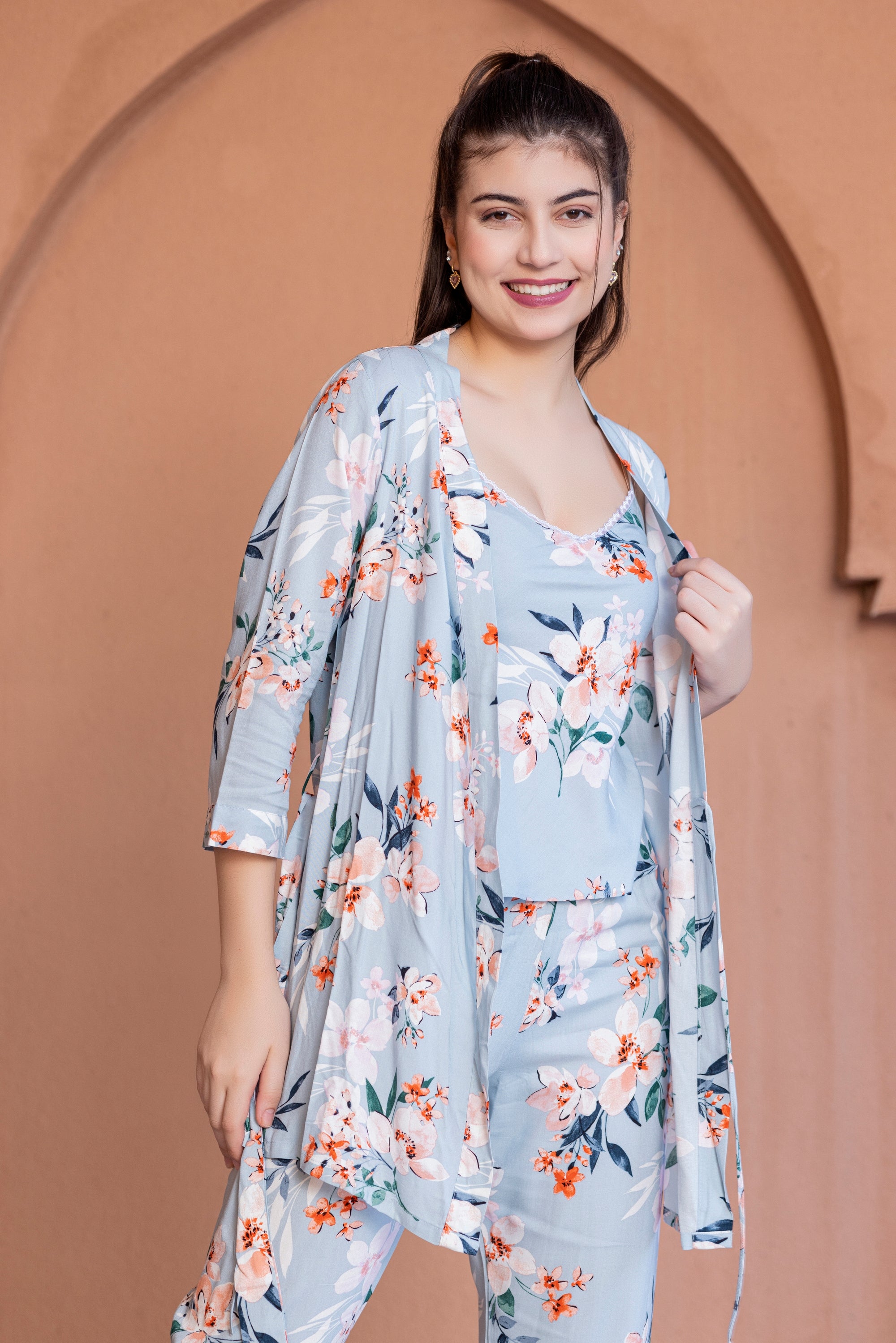 Floral Rayon pj set with Robe