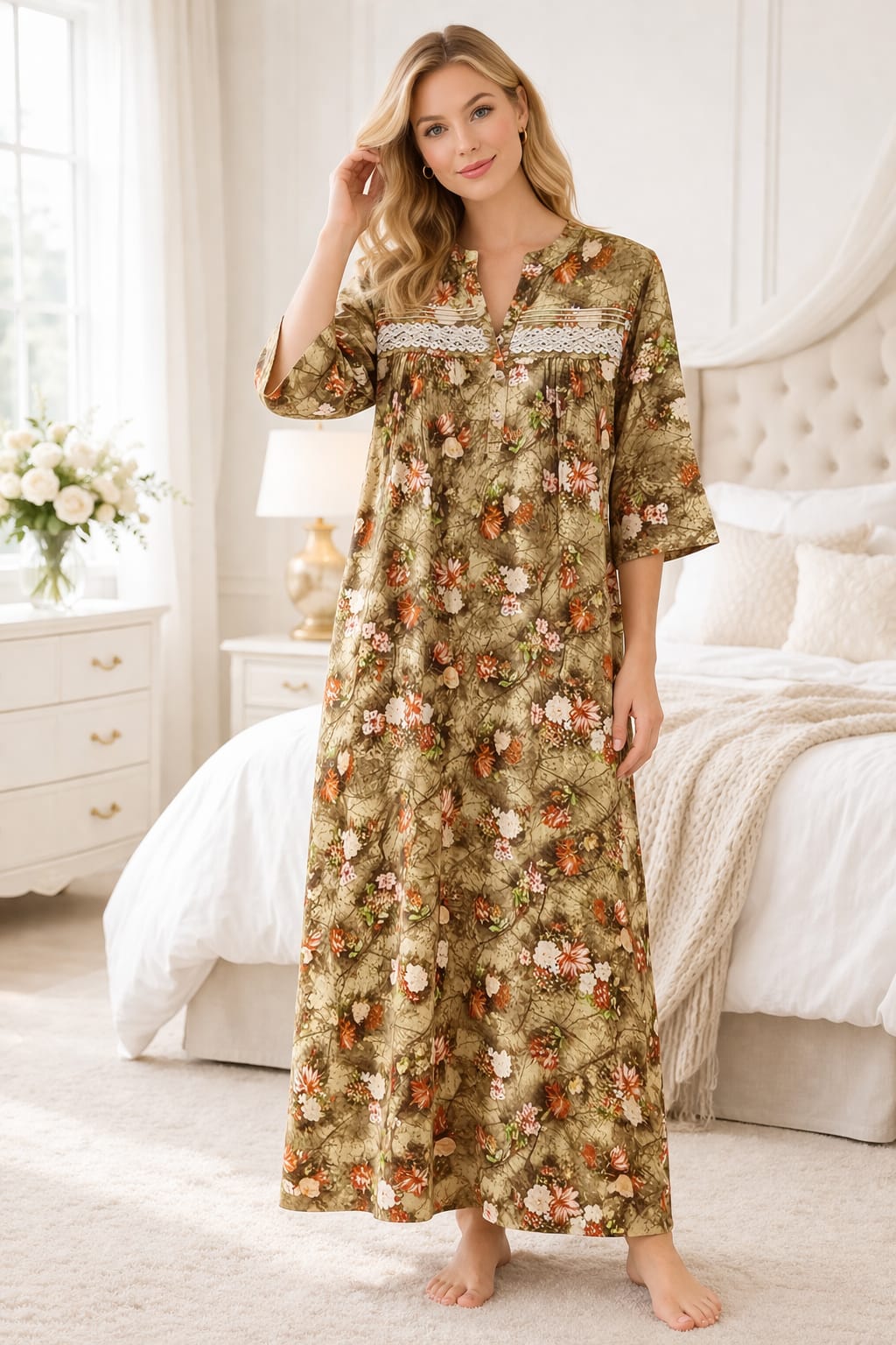 Vintage Floral Lace Trim Nighty