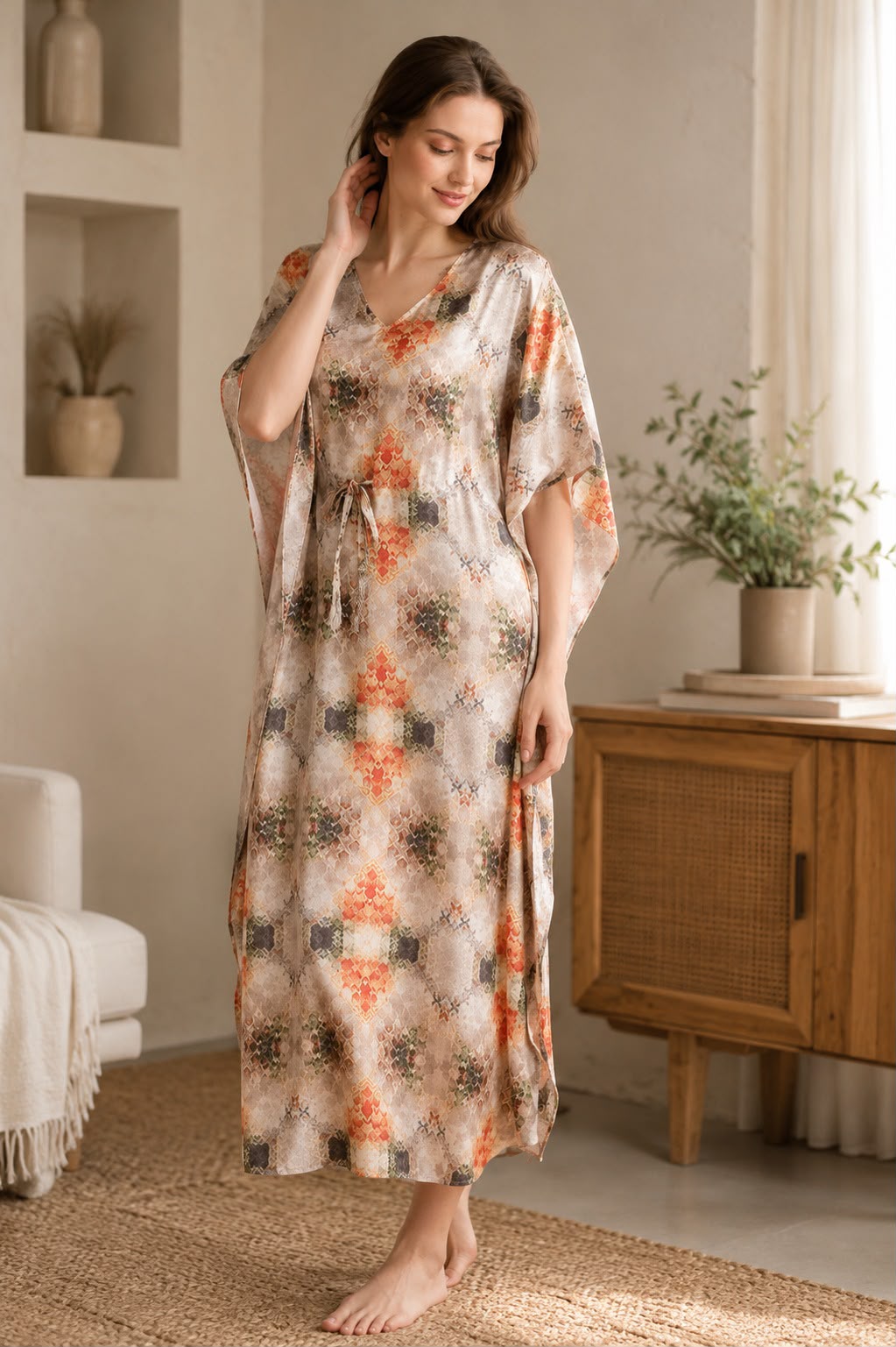 Printed Satin Kaftan