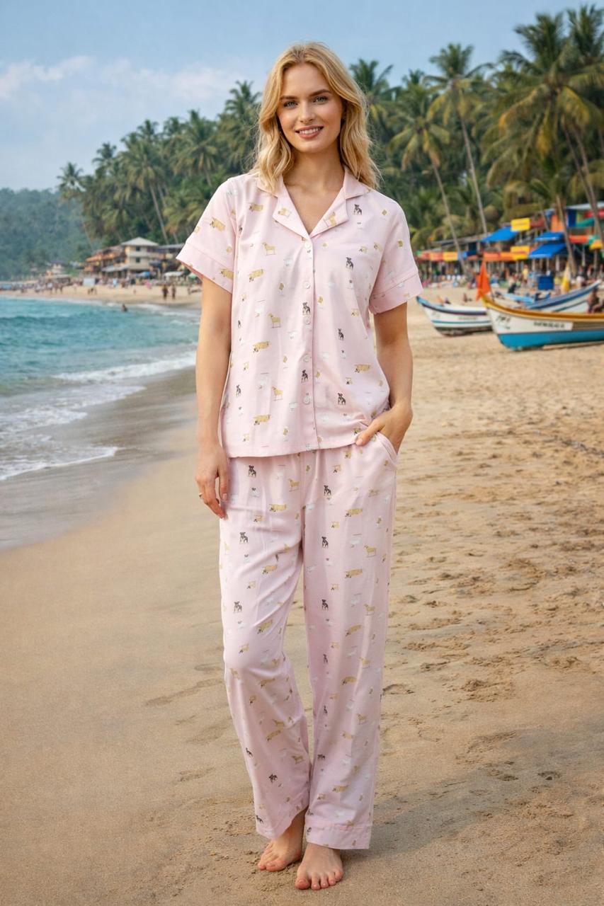 Printed Short Sleeve Pajama Set