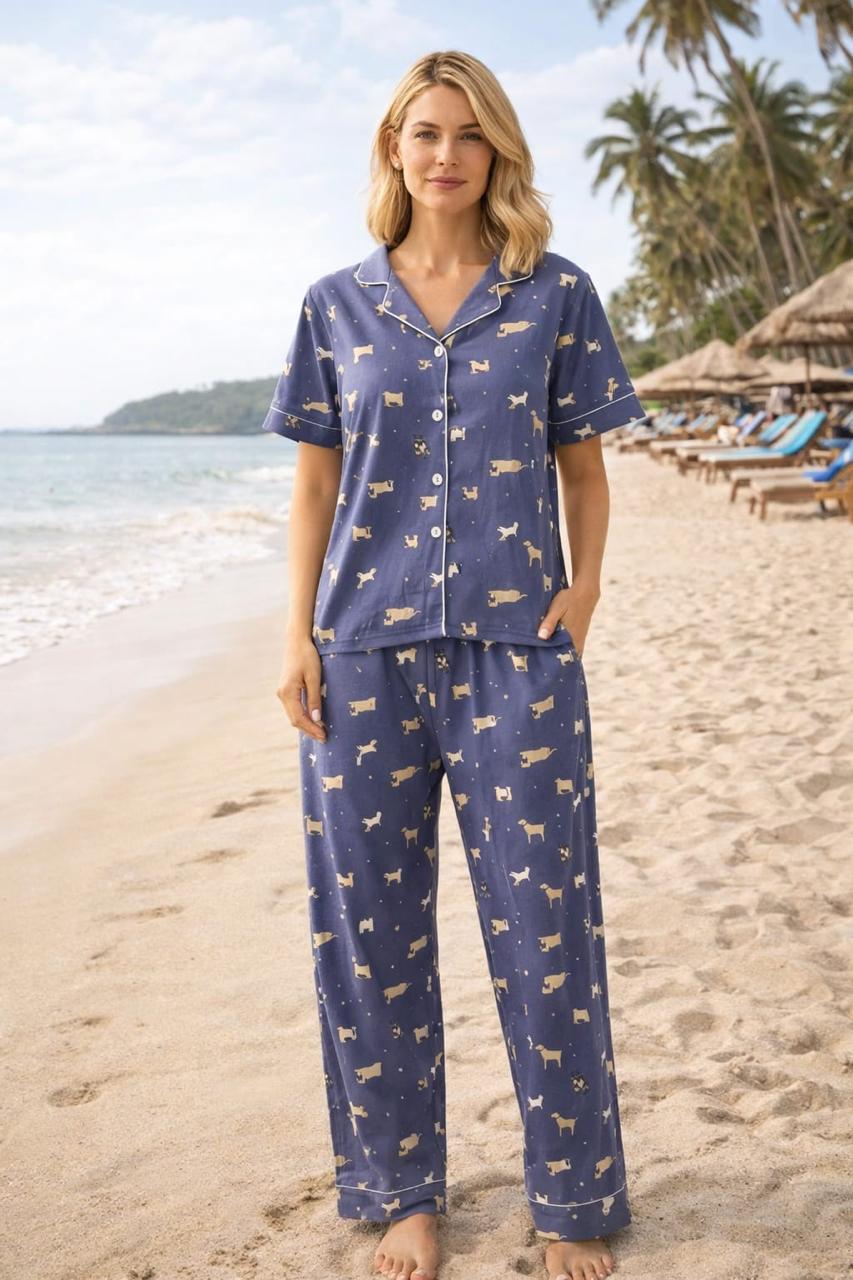 Dog Print Short Sleeve Pajama Set