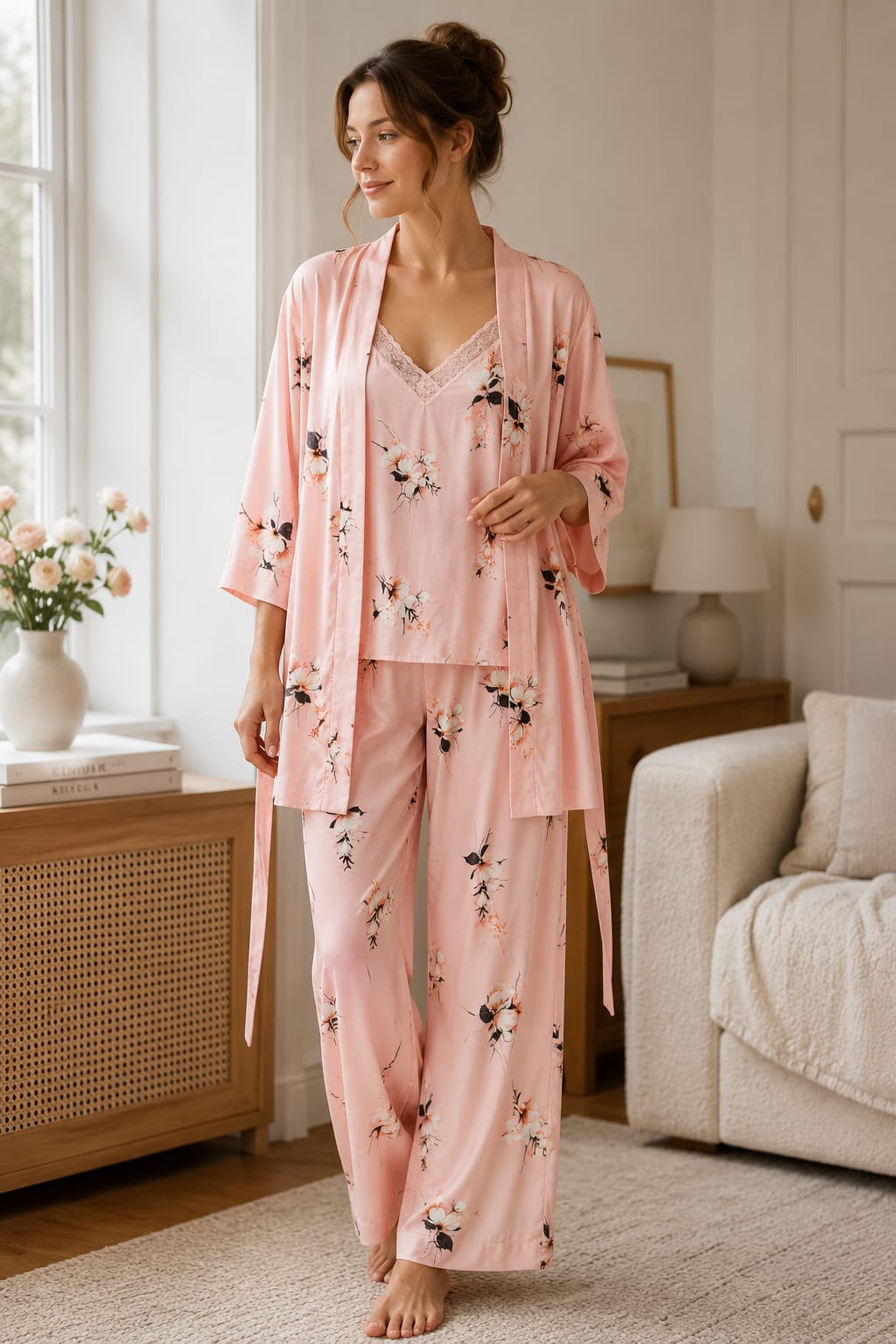 Blush Blossom Satin 3-Piece Nightwear Set - Private Lives