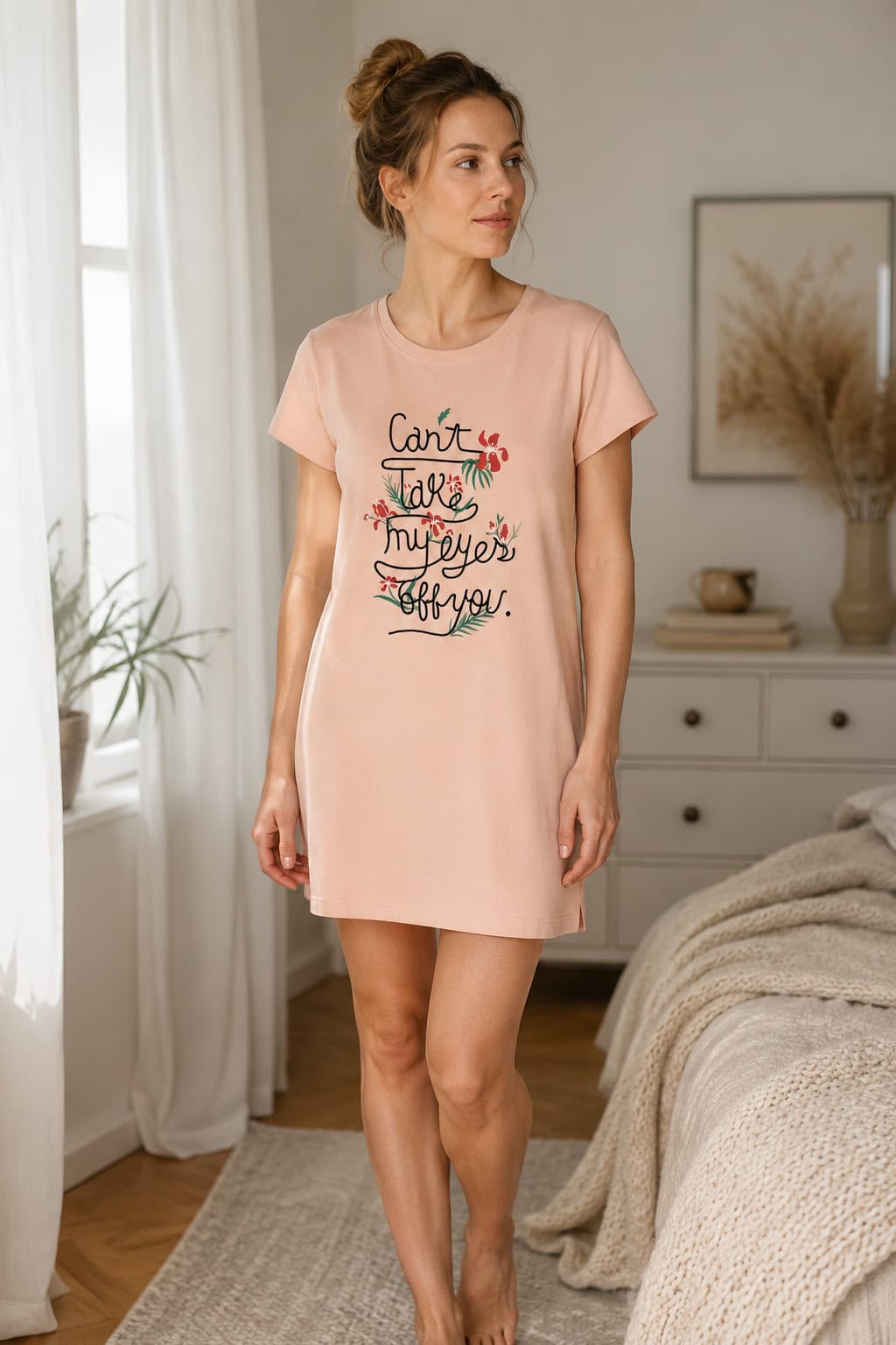 Blush Pink Typography Print Short Nighty