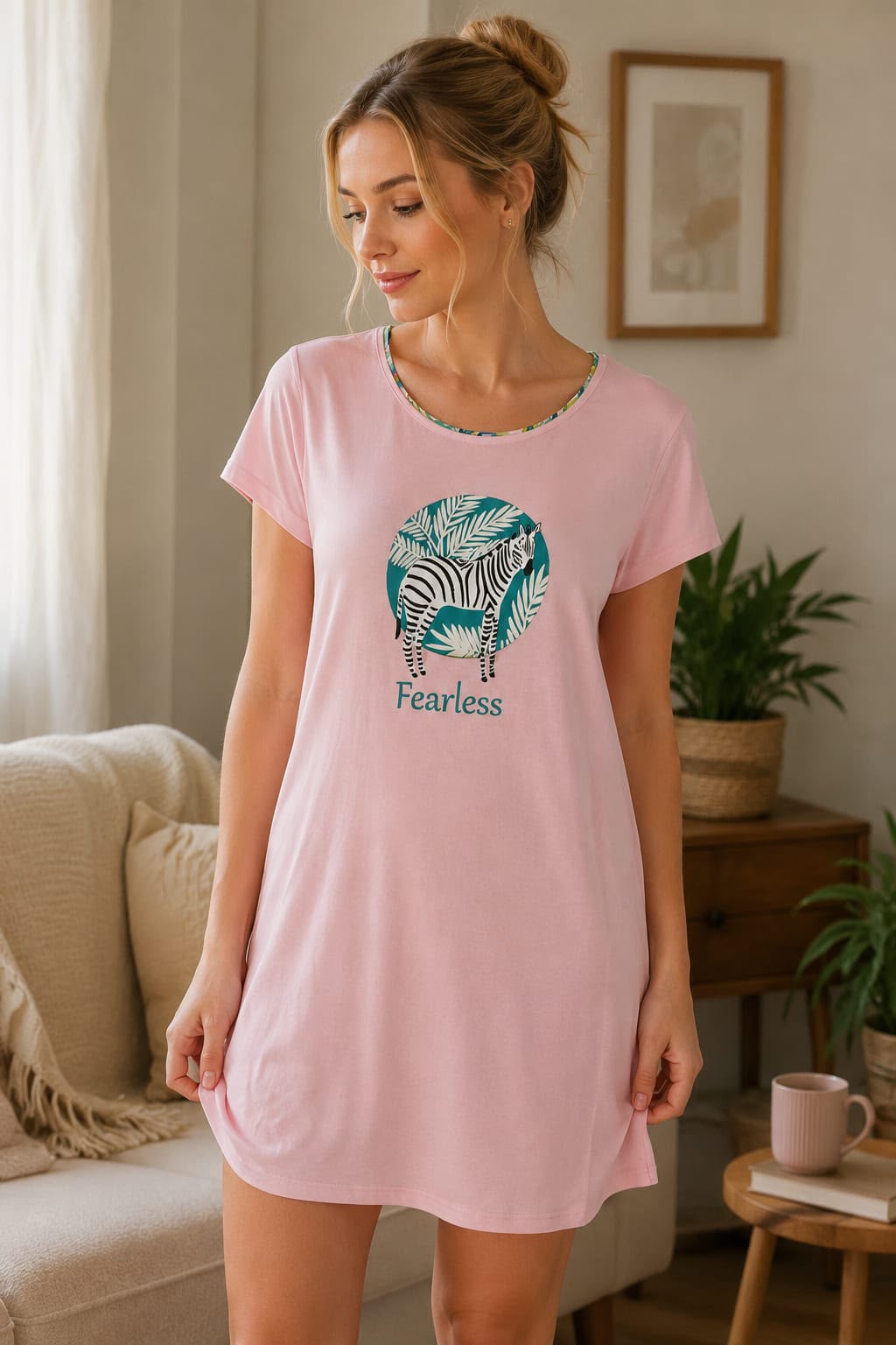 Baby Pink Graphic Print Short Nighty – Fearless Edition