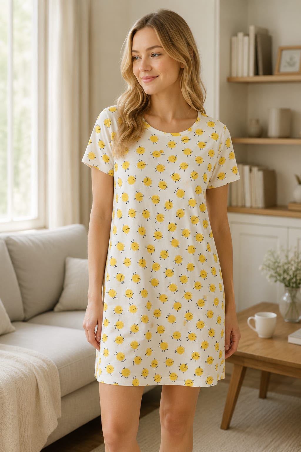 Cotton Printed Short Nighty – Cute Yellow Chick Print