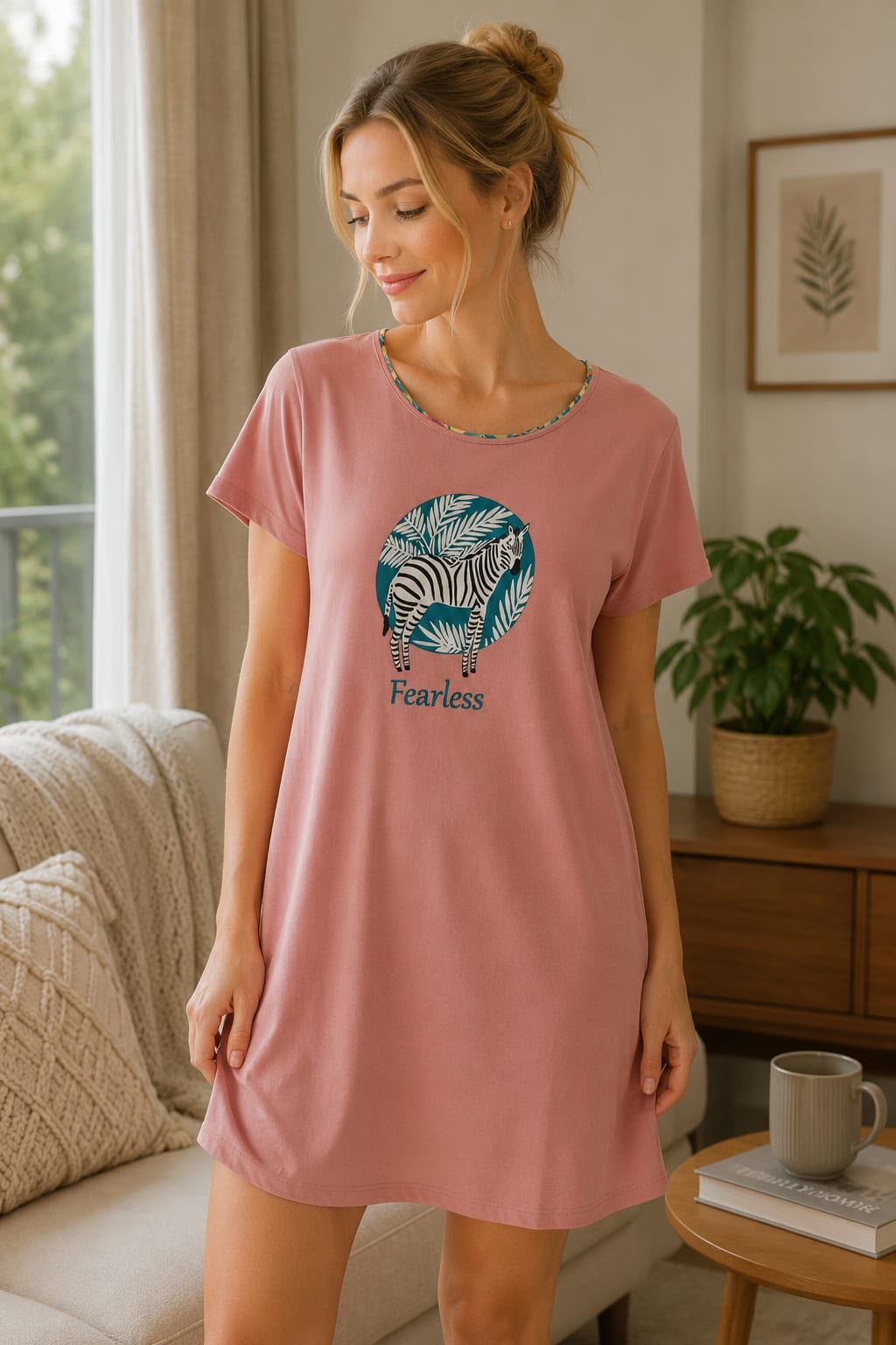 Pink Graphic Print Short Nighty – Fearless Edition