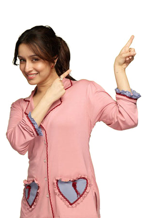 Pink Modal Lace Collar PJ Set