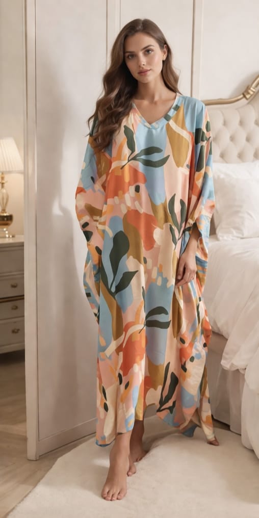 Elegant Floral Lounge Double Chiffon Kaftan