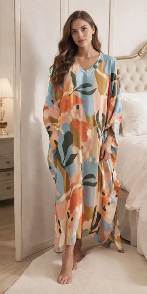 Elegant Floral Lounge Double Chiffon Kaftan