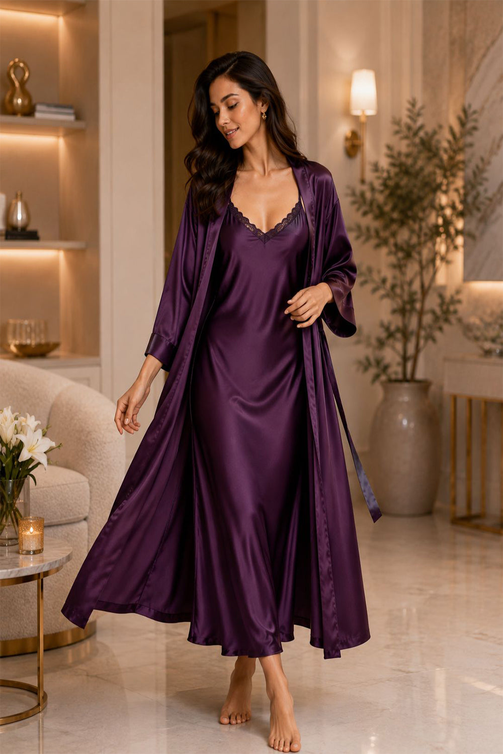 The Amethyst Nocturne Satin Night Gown Set