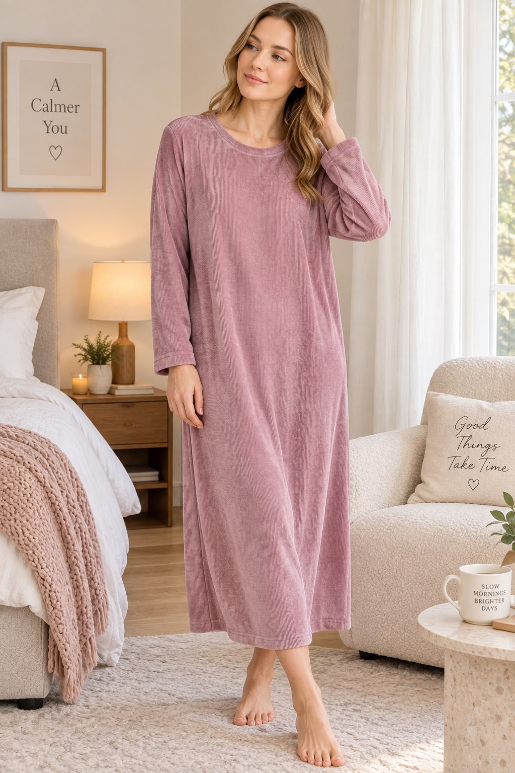Women’s Soft Winter Nighty – Full Sleeve Round Neck Long Nightdress