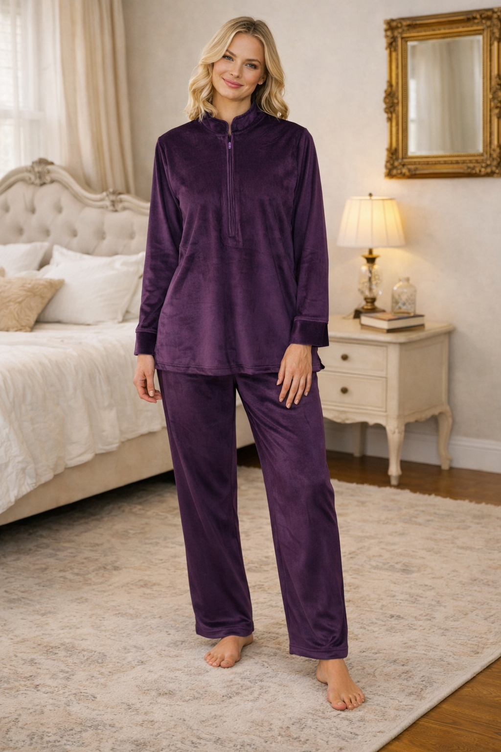 Supersoft Velvet Night suit in Purple