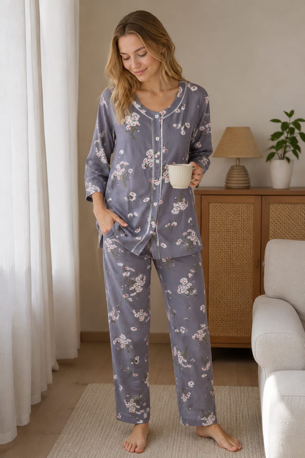 Lavender Blossom Cotton Night Suit