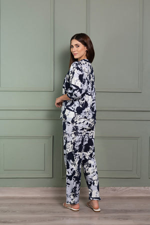 Abstract print cotton Pj set with gathers