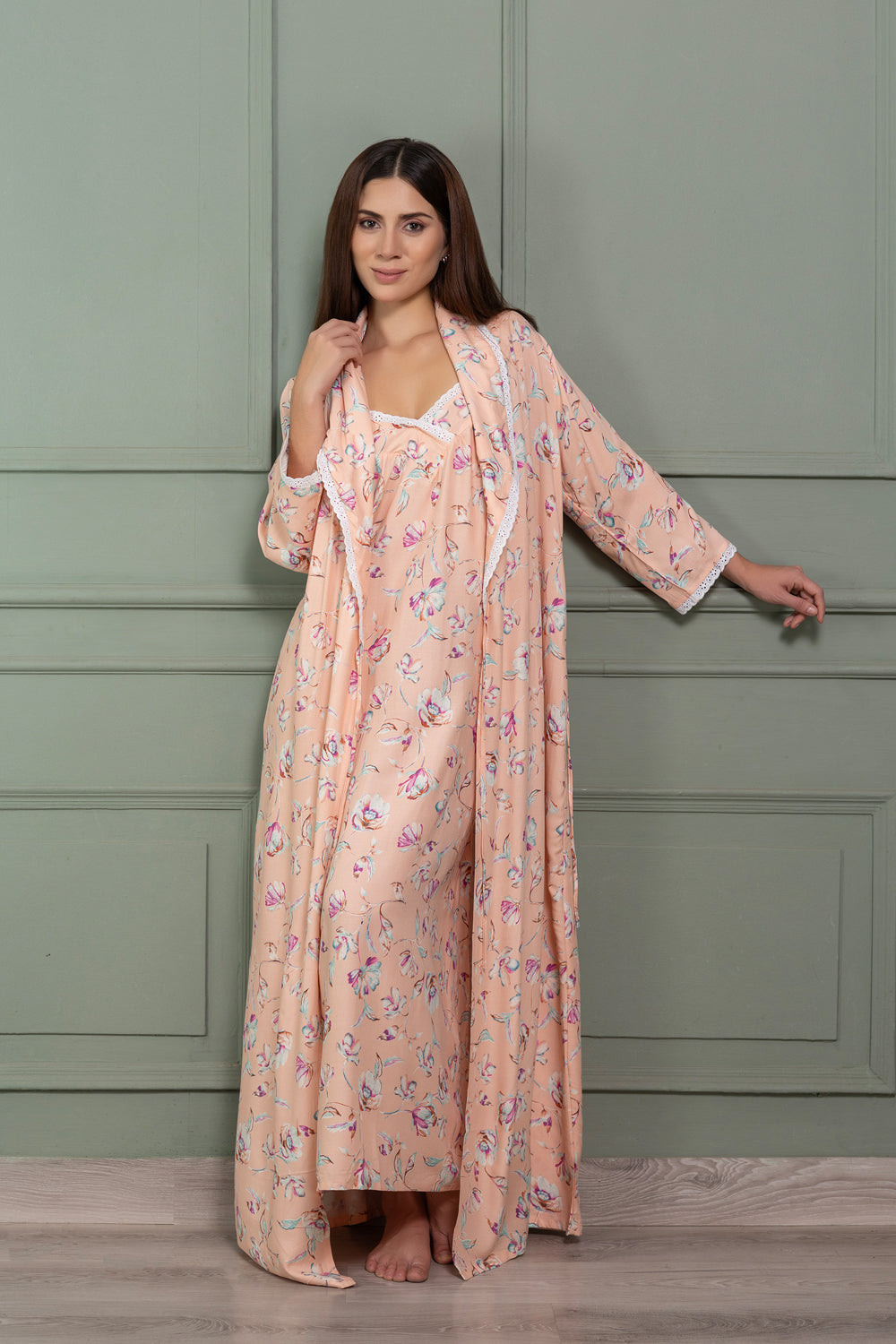 Cotton Nighty & Robe in floral print