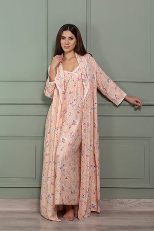 Cotton Nighty & Robe in floral print