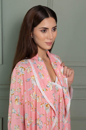 Cotton Nighty & Robe in Floral cotton
