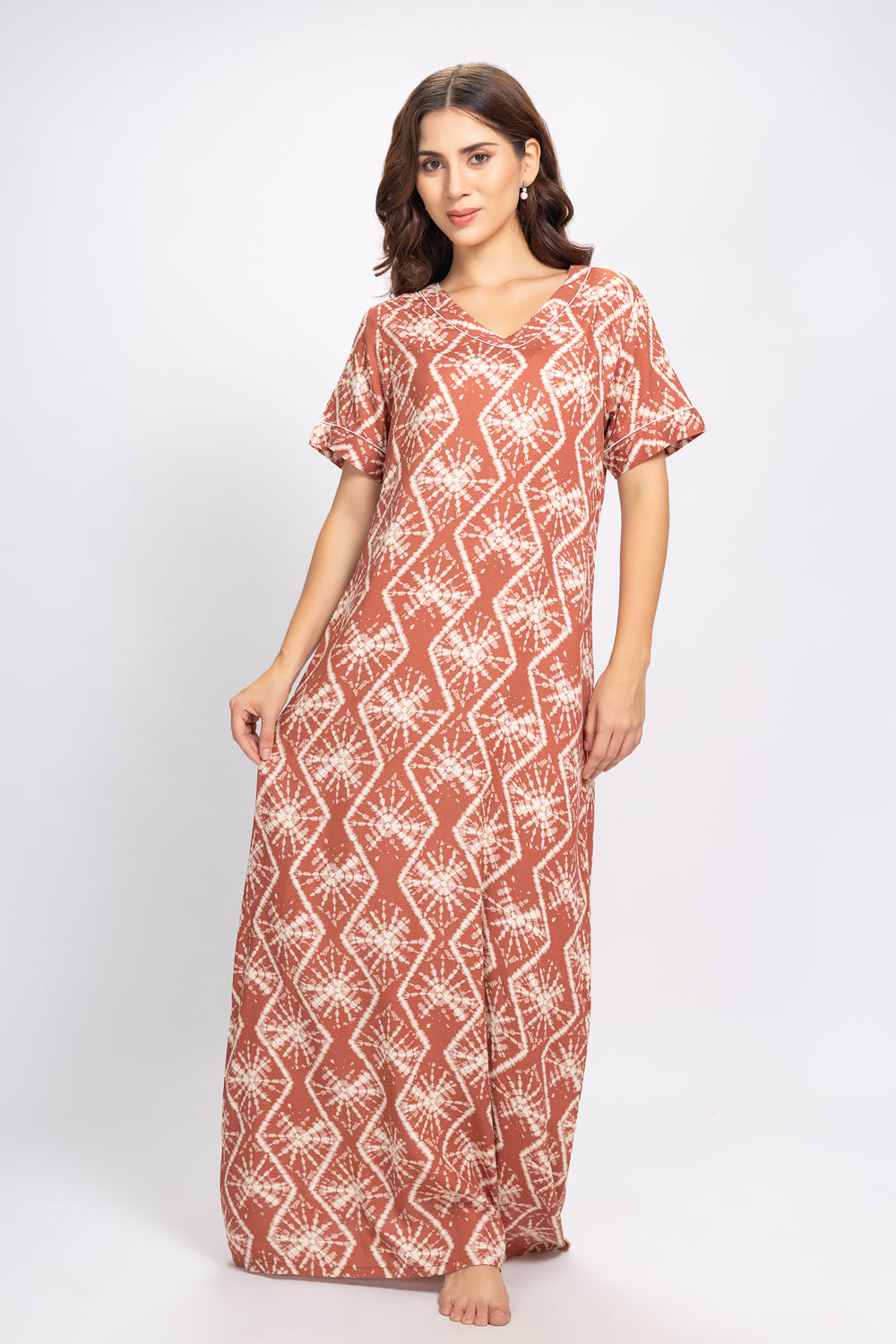 Long Night dress in Printed Cotton