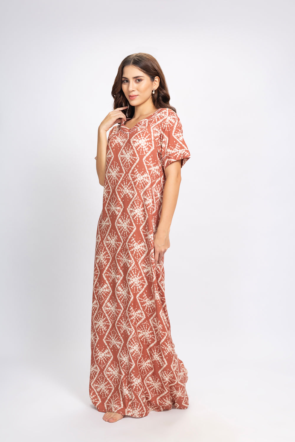 Long Night dress in Printed Cotton