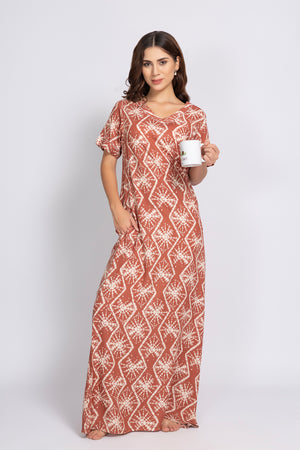 Long Night dress in Printed Cotton