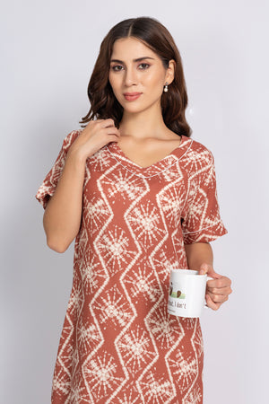 Long Night dress in Printed Cotton
