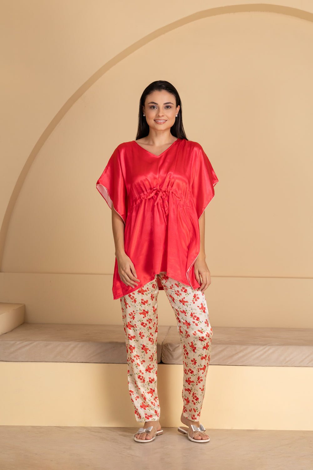 Pink Satin Kaftan Pj Set