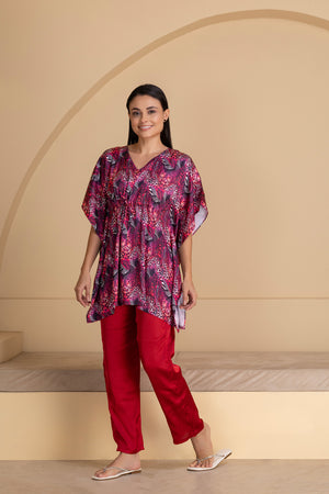Abstract Printed Satin Kaftan Set