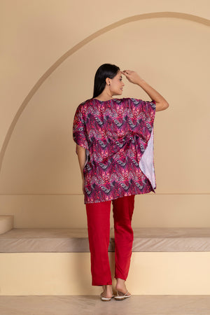 Abstract Printed Satin Kaftan Set
