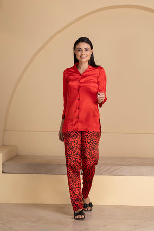 Red Satin Night Suit Set