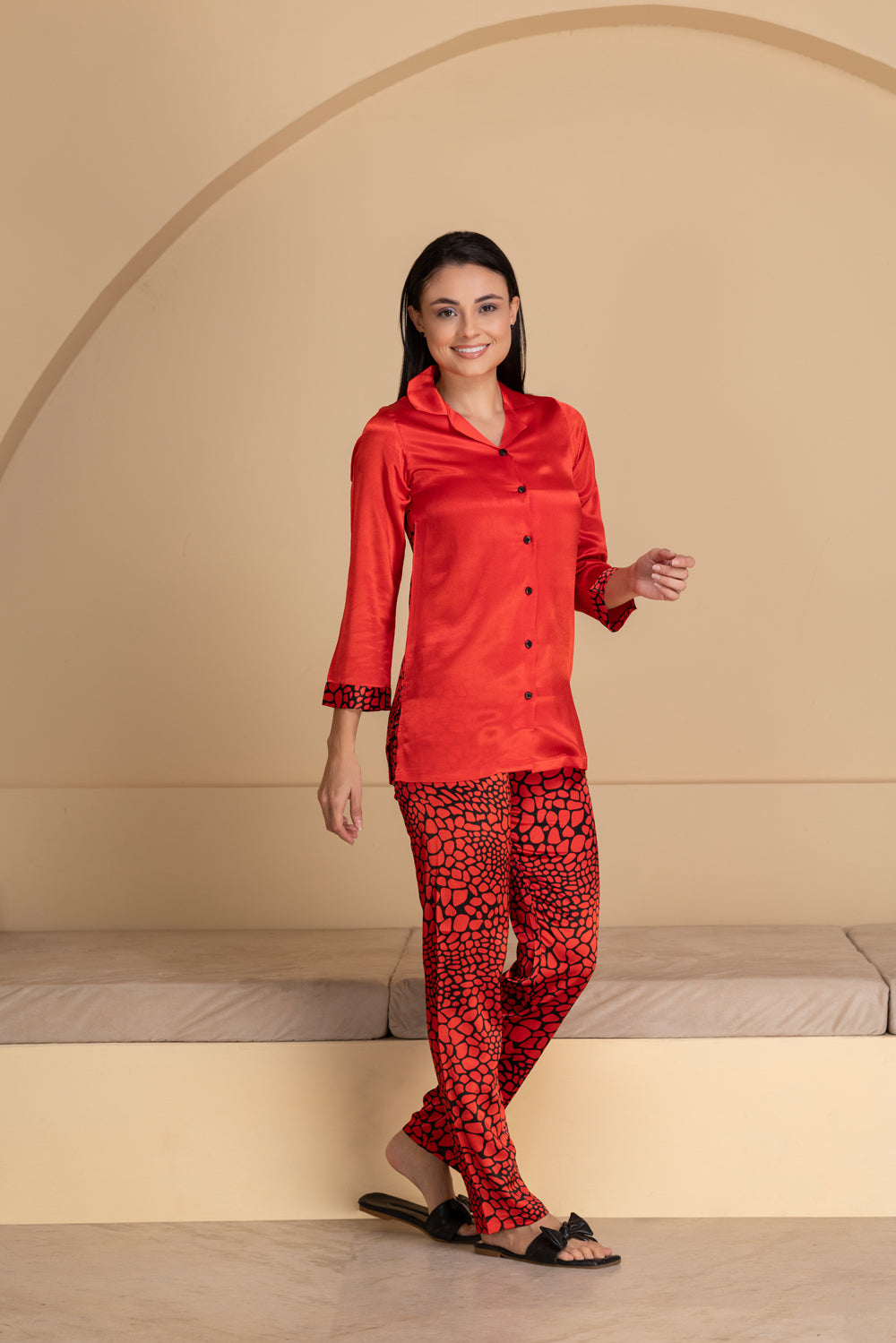 Red Satin Night Suit Set