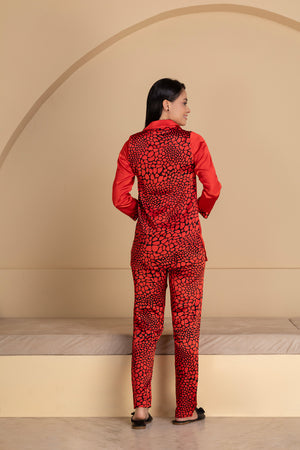Red Satin Night Suit Set