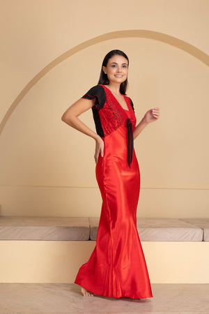 Red Satin Nighty with Lace