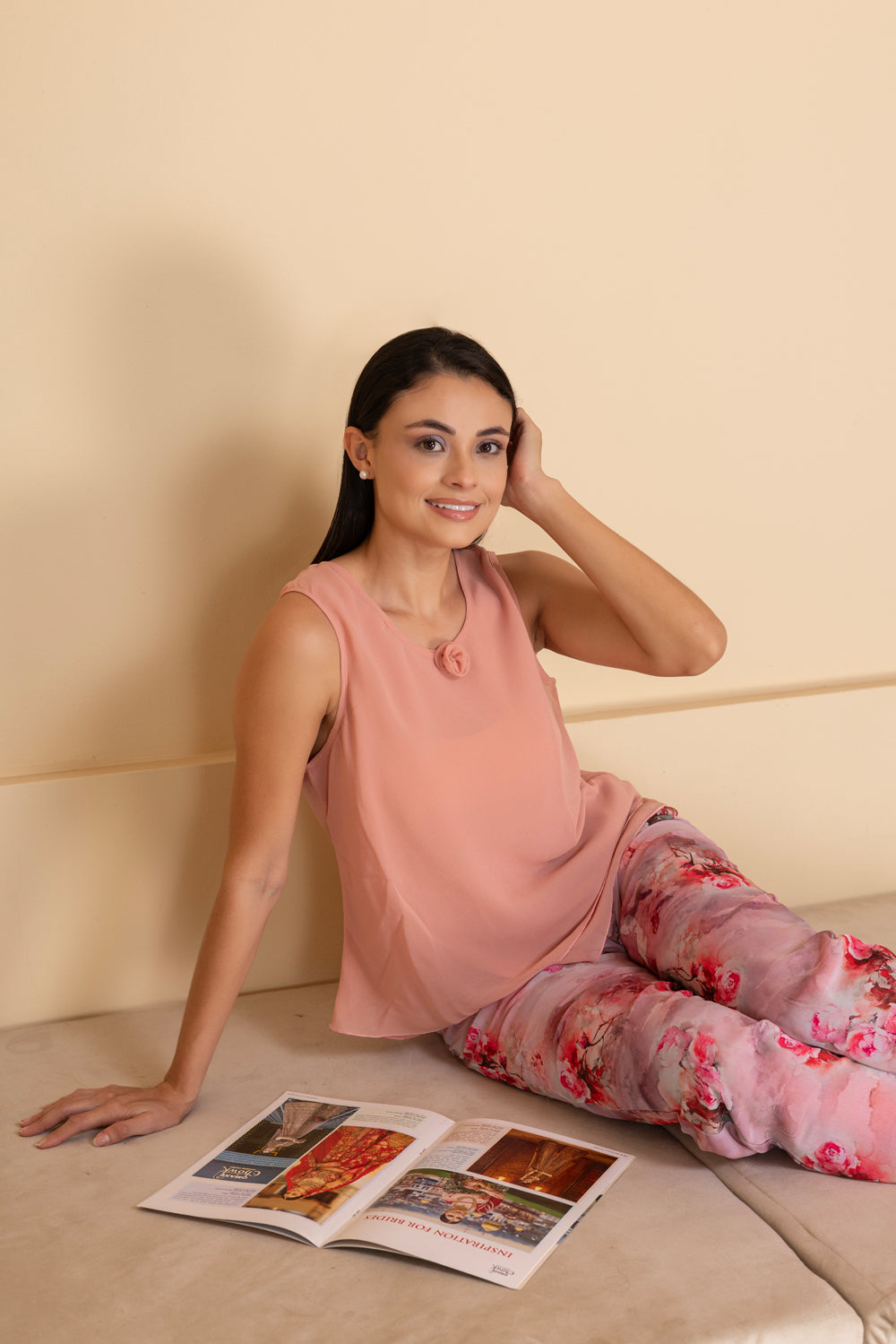 Peach Floral chiffon pj & Top