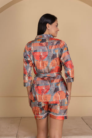 Satin Printed Short Lounger Set