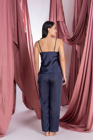 Navy blue satin Night suit with robe