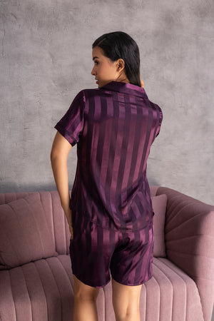 Stripe satin shorts set