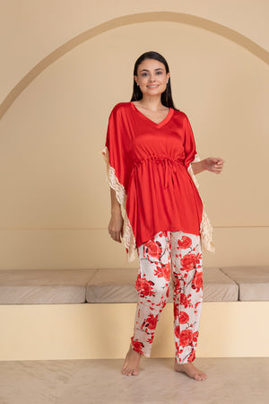 Floral Satin Kaftan set