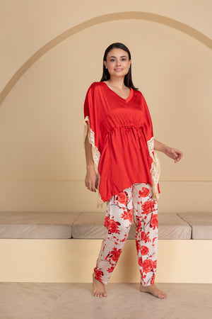 Floral Satin Kaftan set