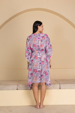 Lavender Floral Printed Chiffon Kaftan