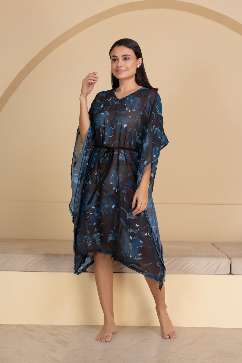 Black Chiffon Printed Kaftan