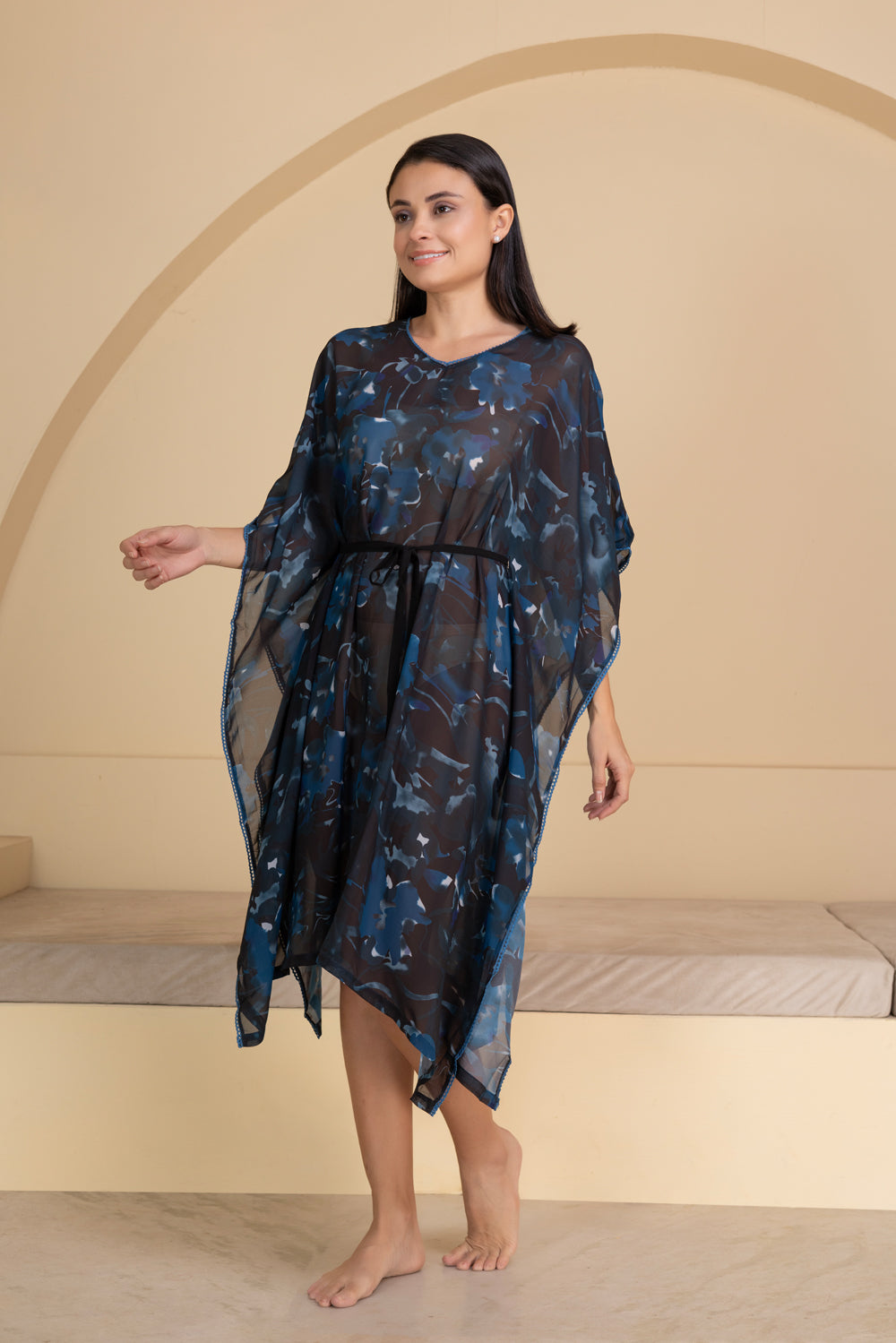 Black Chiffon Printed Kaftan